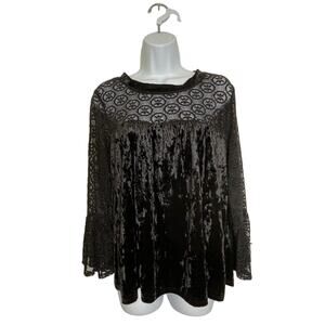 Anthropologie Hazel Top Women XL Witchy Black Velvet Lace Whimsigoth Academia